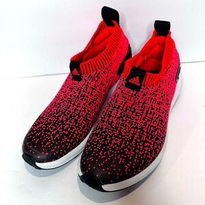 Adidas Neon Orange and Black Knit Slip-Ons